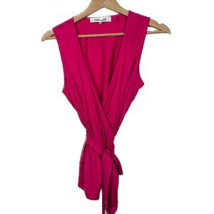Diane von Furstenberg Raspberry Pink Silk Blend V-Neck Tank Wrap Blouse | Small